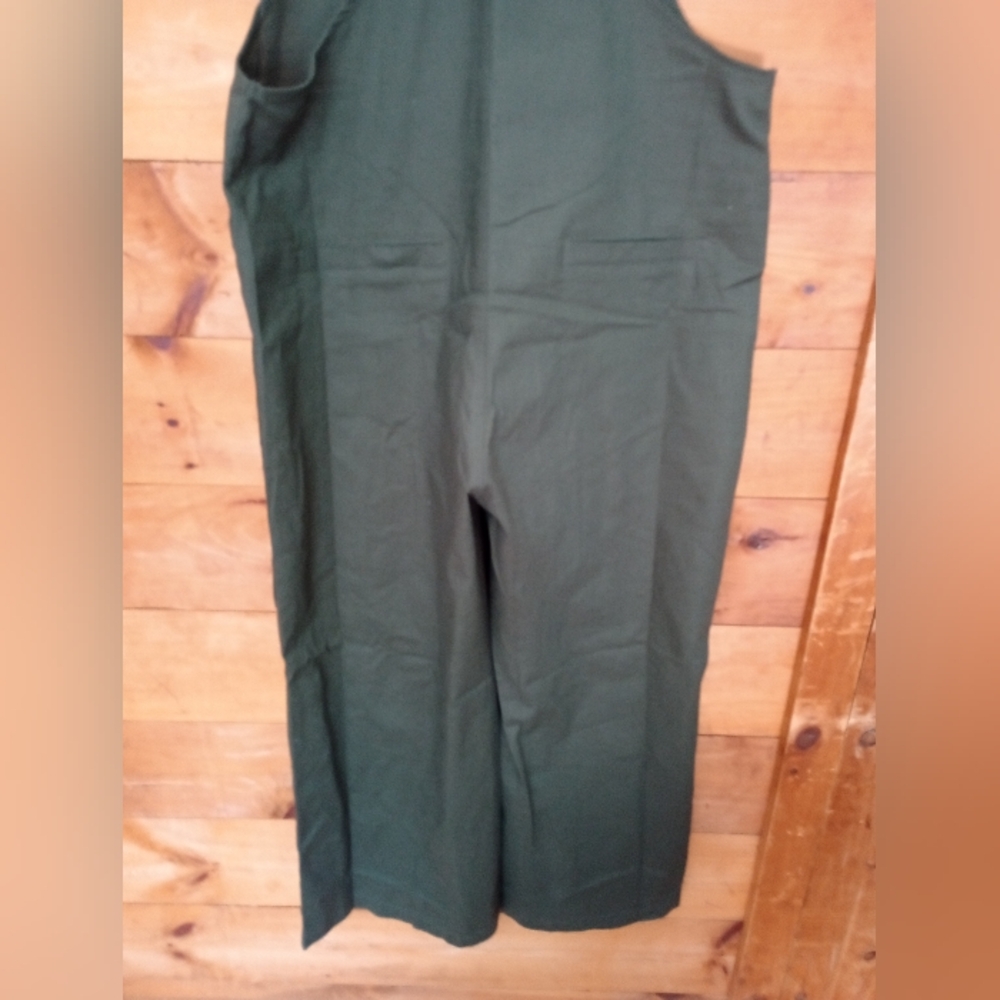 New Dark Olive Knotted Wide Leg Stretch Cotton Overall Jumpsuit - Picture 3 of 11